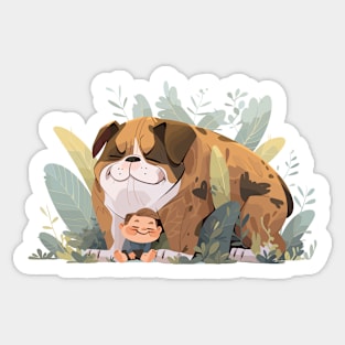 Cute English Bulldog Animal Loving Cuddle Embrace Children Kid Tenderness Sticker